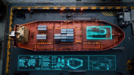 Cargo ships rerouted by AI navigation through geopolitical zones, --chaos 30 --ar 16:9 --v 6.1 Job ID: b1990bc9-fbd4-4657-a1a9-36cc078be5a0の素材