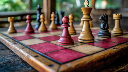 A symbolic chessboard with political figures as chess pieces, representing global strategy, --chaos 30 --ar 16:9 --v 6.1 Job ID: 8bd04226-1701-4881-89a3-25ff56fef333の素材
