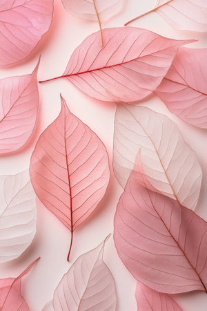 Leaves with soft lines and shapes, in a palette of pink, blush, and neutral earthy tones, in a minimalistic design with simple line art. --ar 2:3 --v 6.1 Job ID: fb048d10-7590-43bf-8d98-9a8f1483d57bの素材