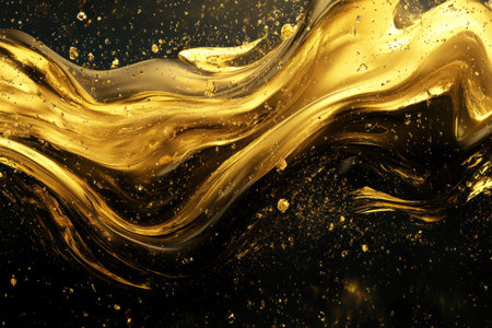 Abstract golden and black background with a wave of liquid oil or paint, a luxury wallpaper design for a banner or poster, high resolution, highly detailed, hyper-realistic. --ar 3:2 --v 6.1 Job ID: 6927ae69-271f-470d-9b41-bbc51b171382の素材