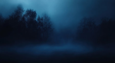 Dark blue background, blurry, grainy, dark and gloomy, horror, mysterious, blurred dark blue sky, dark clouds, dark foggy forest in the distance, dark night, shadows of trees, dark blue, deep blue, nighttime, cold colors, low contrast, soft light, in the style of ZdzisÅaw BeksiÅski, in the style of H.R. Giger, fantasy art, dark, mysterious atmosphere, dark foggy forest, fog on glass. --ar 95:52 --v 6.1 Job ID: 716dc4f8-b663-4505-98a0-fddc68fb5ee3の素材