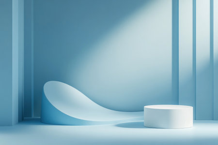 3D blue background with podiums for product presentation, abstract minimalistic simple geometric wave-shaped composition, 2 white pedestal stands on the right side of the scene, blue color scheme, high resolution, sharp focus, no blur, clean and modern, studio lighting, without shadows, illustration style. --ar 3:2 --v 6.1 Job ID: f1c13ba2-977a-43dd-a980-5a28ea6bbc8eの素材