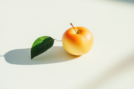 Photo of a single apple with a green leaf on a white background, taken with a Nikon D850 camera, a wide-angle shot at f/2.4. --ar 3:2 --v 6.1 Job ID: 9849bbd4-a2b6-4053-9ee2-4d18e05e4098の素材