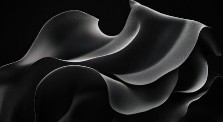 Black background with abstract waves, soft light and shadow effects, creating an elegant atmosphere. High-resolution, professional photography, high quality, high detail. Full focus on the black background, flowing lines and curves, creating an artistic feeling. The composition is simple yet powerful, with strong contrast between shadows and highlights, in the style of [Artist name]. --ar 78:43 --v 6.1 Job ID: 8f4641fe-4029-40bb-8530-d9b5a5c783f9の素材