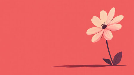 A cute pink flower on the right side of an empty solid background, vector illustration, flat design style, simple and clean, minimalistic, in the style of John Holcroft, pastel color palette, red background, aesthetic vibe. --ar 53:30 --v 6.1 Job ID: ff347648-a290-42c3-ae33-ea9cf7a22632の素材