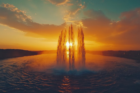 A breathtaking aerial view of the iconic silhouette of a waterfall in Iceland, showcasing its majestic beauty against a backdrop of lush green hills under a vibrant sunset sky. The photo captures the essence and grandeur of nature's magnificence with high resolution and natural lighting --chaos 30 --ar 3:2 --quality 2 --stylize 250 --v 6.1 Job ID: 73aa561e-885c-48da-9476-8bf9376b2975の素材