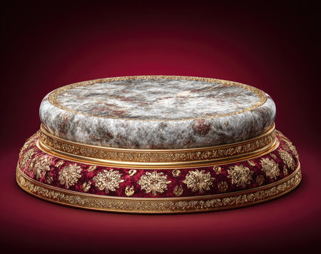Ornate display pedestal with marble top and gilded base.の素材