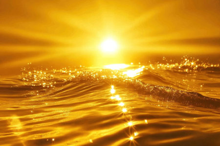 Golden sunset over the ocean, with sun rays reflecting on the sand and waves crashing onto the shore. --ar 3:2 --v 6.1 Job ID: 30ffefe6-d31f-4a68-9000-56f66be277a0の素材