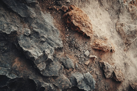Photo of a rugged desert landscape with rocky terrain, captured from an aerial perspective. Web banner with copy space on the right side. --ar 3:2 --v 6.1 Job ID: 8a94a328-12ff-43e2-af69-0d92dd100981の素材