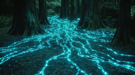 forest hiking path with roots crisscrossing the ground, magical light --chaos 30 --ar 16:9 --v 6.1 Job ID: 0cf5d921-12c0-485f-8c74-74715993f4a0の素材