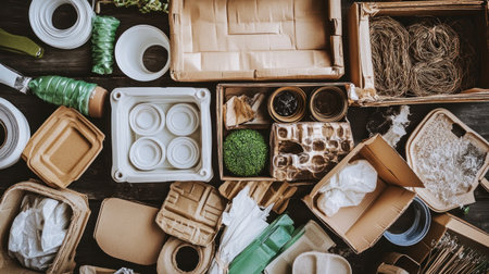 eco-friendly packaging made from biodegradable materials in a clean, organized space --chaos 30 --ar 16:9 --v 6.1 Job ID: 8bdecb88-8c25-4532-8d35-833e7de2b442の素材