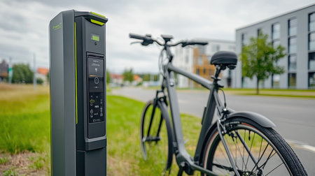 electric bicycle charging station surrounded by greenery, clean urban streets --chaos 30 --ar 16:9 --v 6.1 Job ID: 084b1ad4-9fa7-4447-a5ad-68dfc963e5fbの素材