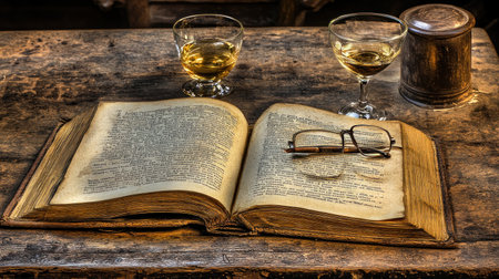 elegant desk with open book, glasses, fountain pen, nostalgic Fatherâs Day feel --chaos 30 --ar 16:9 --v 6.1 Job ID: 9940532d-ea4a-43d1-ab93-53e93b78c60dの素材