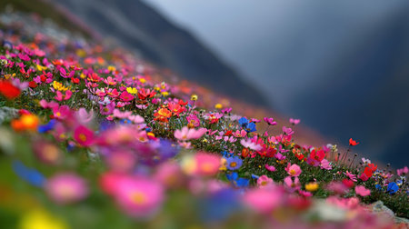 gentle slope filled with wildflowers, summer mood, sharp photo style --chaos 30 --ar 16:9 --v 6.1 Job ID: 94d330d3-2746-4e1e-babc-84df73ed2836の素材