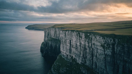 dramatic skies over coastal cliffs, wind-swept clouds, rich contrast --chaos 30 --ar 16:9 --v 6.1 Job ID: 512287d1-06c5-4dda-a91e-7a96dfce7f9fの素材