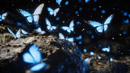 fantasy butterflies with glowing wings in enchanted forest --chaos 30 --ar 16:9 --v 6.1 Job ID: de82b5c7-2e80-4e4d-971f-bd4960da8310の素材