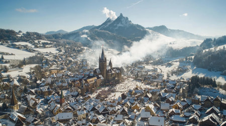 fireworks over a quiet village covered in snow, smoke trails in crisp air --chaos 30 --ar 16:9 --v 6.1 Job ID: 808cc0c8-1224-4834-8736-4a374722951fの素材