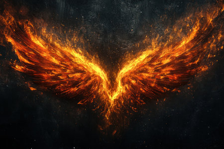 Fiery wings on a black background, digital art-style wallpaper --ar 3:2 --v 6.1 Job ID: 044f888f-e930-4176-bede-838f53f2f1a5の素材