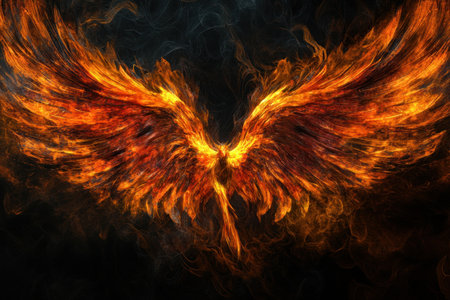 Fiery wings on a black background, digital art-style wallpaper --ar 3:2 --v 6.1 Job ID: 044f888f-e930-4176-bede-838f53f2f1a5の素材