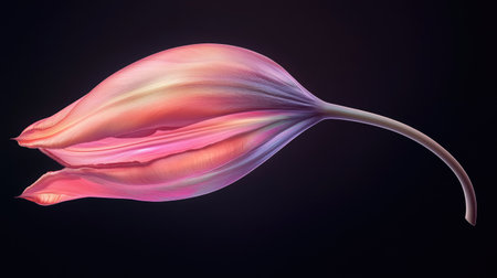 Render a clear, 4k image of a single, unopened tulip bud, emphasizing its smooth texture and contrasting color gradients --chaos 30 --ar 16:9 --v 6.1 Job ID: 1bcc00a5-7b8f-47e6-91f5-ec1b46997b8fの素材