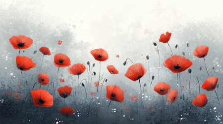 Depict a graphic sketch of a cluster of vibrant, red poppies swaying gently in a field, in clear detail --chaos 30 --ar 16:9 --v 6.1 Job ID: a5c0d7d1-ef33-42c6-b129-4e6ae75fdceeの素材