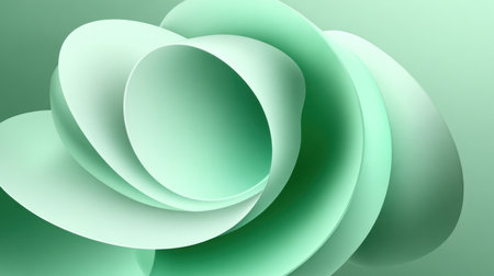 Smooth, flowing green layers create a dynamic, organic abstract shape.の素材