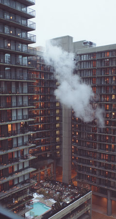 Aerial view of a modern urban apartment complex.の素材