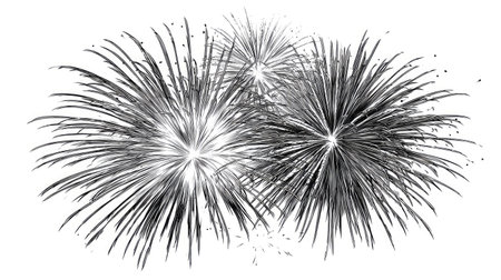 Abstract depiction of multiple explosive fireworks bursting in the night sky.の素材