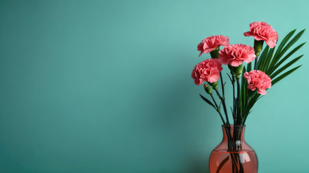 A cluster of pink carnations arranged in a vase.の素材
