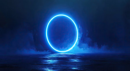 Blue, glowing futuristic background with a round portal and empty space for product presentation, a technology concept. --ar 78:43 --v 6.1 Job ID: f9feed5e-4a48-43b4-97da-04c31fc09823の素材