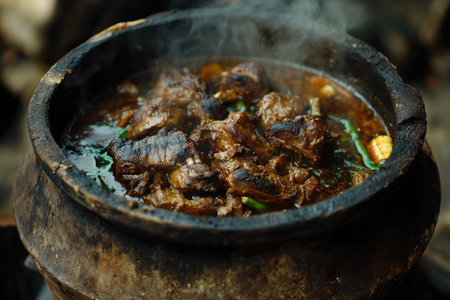 Bengali mutton curry in an earthen pot, the meat is well done and marinated with spices and chilli p Nanak aircraft used for flight to university campus from ship breakers beach of Chittagong on very hot summer day. The photo was taken by photographer Sraman appeared in national geographic magazine, hyper realistic, high resolution, highly detailed, cinematic --ar 3:2 --v 6.1 Job ID: df2ba0bc-4aaa-4a5b-8c5c-e58525962b7dの素材