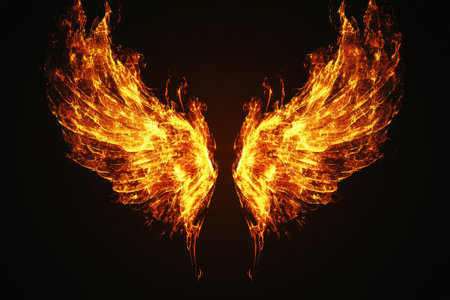 MÃ³sito's wings burning with flames, black background, symmetrical composition, frontal view, symmetrical --ar 3:2 --v 6.1 Job ID: 92d78c94-12e9-4a06-9888-a0bfba540954の素材