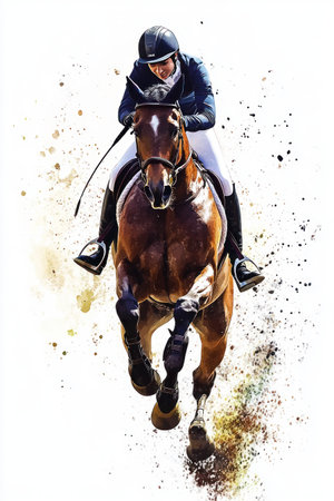 Beautiful line art watercolor illustration of an equestrian in a sprint, white background, high resolution, hyper-realistic, clean lines. --ar 2:3 --v 6.1 Job ID: 8c5e495e-2409-4a3e-94a1-72d5d0d73abeの素材