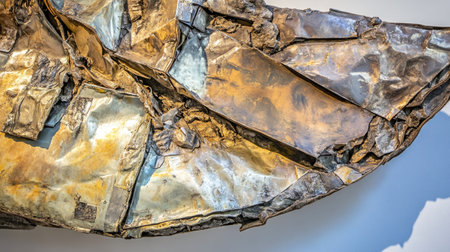 Explore the secrets of a crashed satellite, a fragmented, abstract expression in metal, revealing a story of a lost mission via its intricate, textured surface --chaos 30 --ar 16:9 --v 6.1 Job ID: 71d3dec8-0398-4da3-9f20-61e34759b6e8の素材