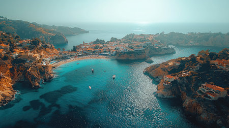 Aerial view of the island of Isvodrues in the Algarve coast, with small islands and houses around it. Blue sea, clear sky. Professional photography, ultra-realistic photo, in the style of Sony A7R IV. --chaos 30 --ar 16:9 --quality 2 --stylize 500 --v 6.1 Job ID: 58f1f138-6edd-4838-919b-543c5ac97a24の素材
