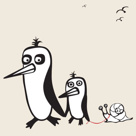 dad little sonny and snail on a leashのイラスト素材