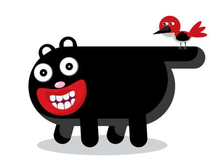 cartoon black cat and a red birdのイラスト素材