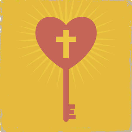 vintage cross heart and keyのイラスト素材