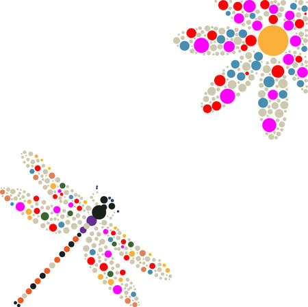 silhouette of dragonfly and flowerのイラスト素材