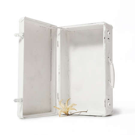 open white suitcaseの写真素材