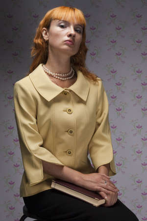 portrait of a woman in a yellow jacketの写真素材