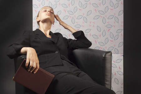 Woman massaging her templesの写真素材