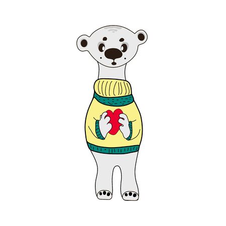 Cute polar Bear vector print. teddy with heart cartoon illustration,のイラスト素材
