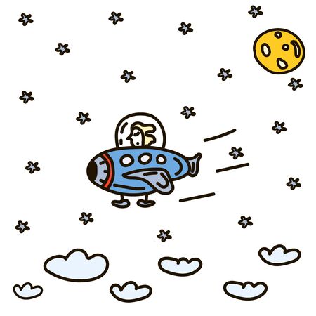 Hand drawn space doodle illustration.のイラスト素材