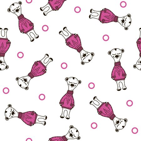 bear teddy polar Seamless pattern. doodle vector.のイラスト素材