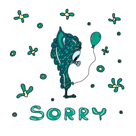 Sorry lettering, postcard with cute cartoon characterのイラスト素材