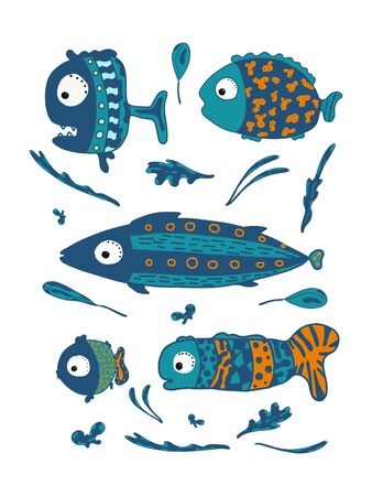 cute fish cartoon vector collection. isolated on white backgroundのイラスト素材