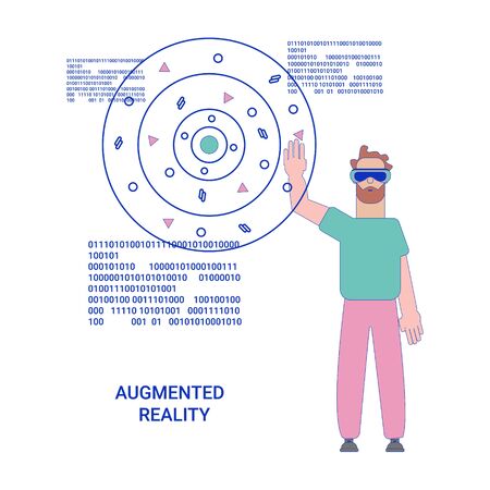 hologram augmented and virtual reality and VR games vector illustration flat style.のイラスト素材