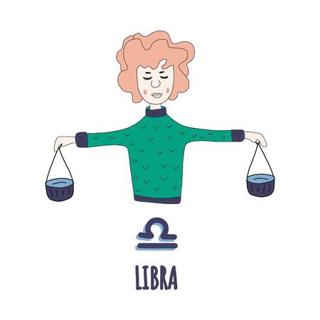 Constellation Of The Zodiac Libra. Vector illustration in cartoon style. Symbol of the astrological horoscope. Hand-drawn illustrations for childrens items, books, prints and t-shirts. isolatedのイラスト素材