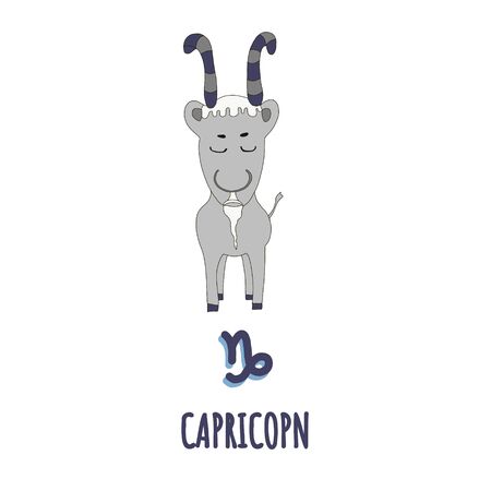 Zodiac sign capricorn,lettering hand drawn in cartoon style.cute character from the constellations of horoscope.のイラスト素材